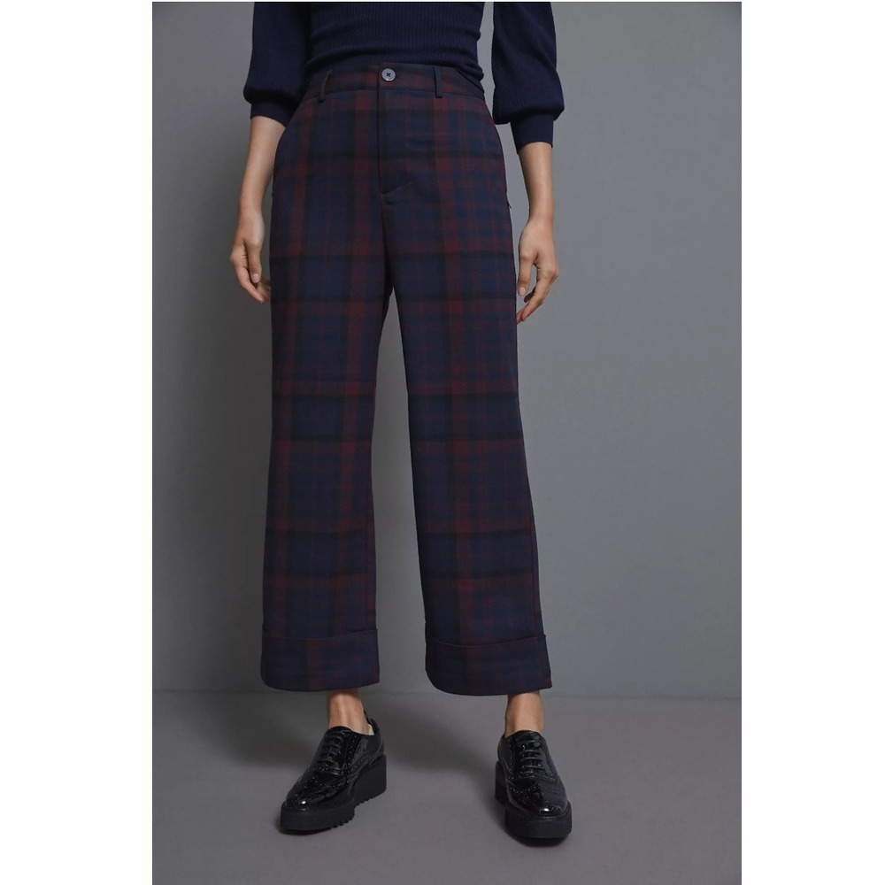 Scotch & Soda Starwatcher Anthropologie Plaid Wide Leg Cropped Trousers XS, Navy